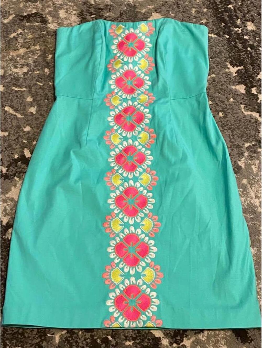 Vineyard Vines Embroidered Teal Dress Floral Design sz 2